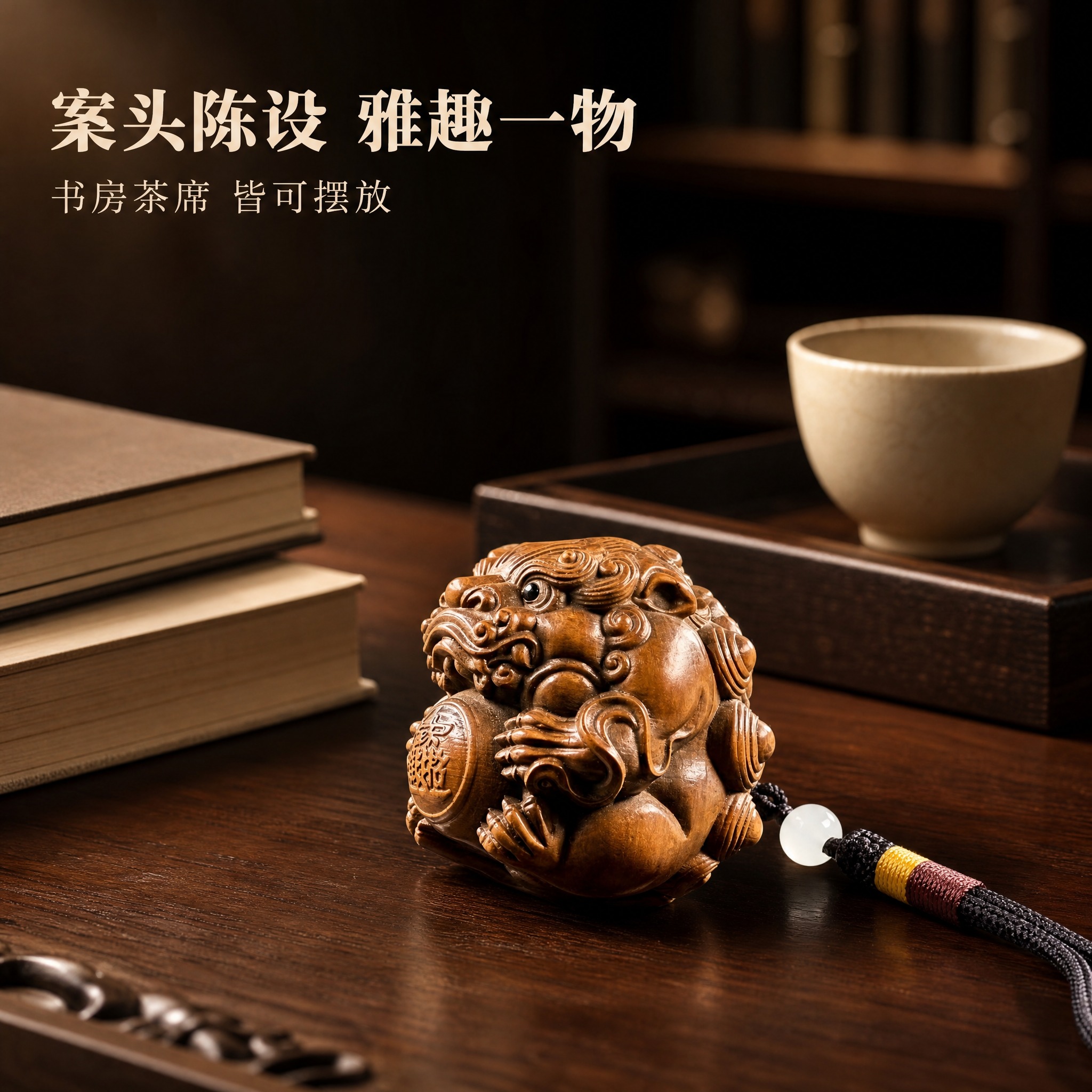 [主图-7 使用场景·书房案头] 拼多多 1:1 图：把黄杨木… - 图片创意预览