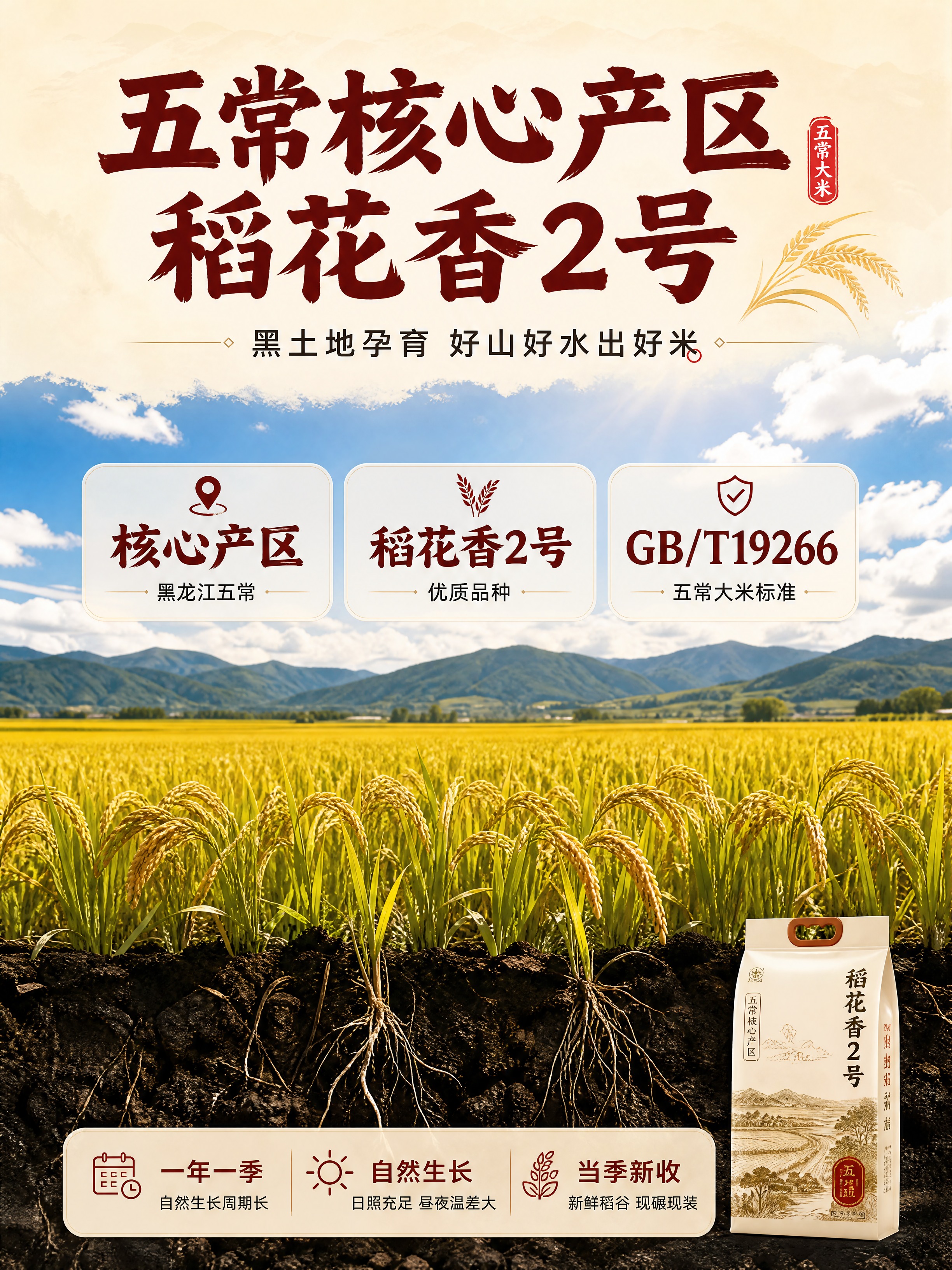 [商品] 本页为产地溯源专张，以五常稻田产地实景为主，产品包装… - 图片创意预览