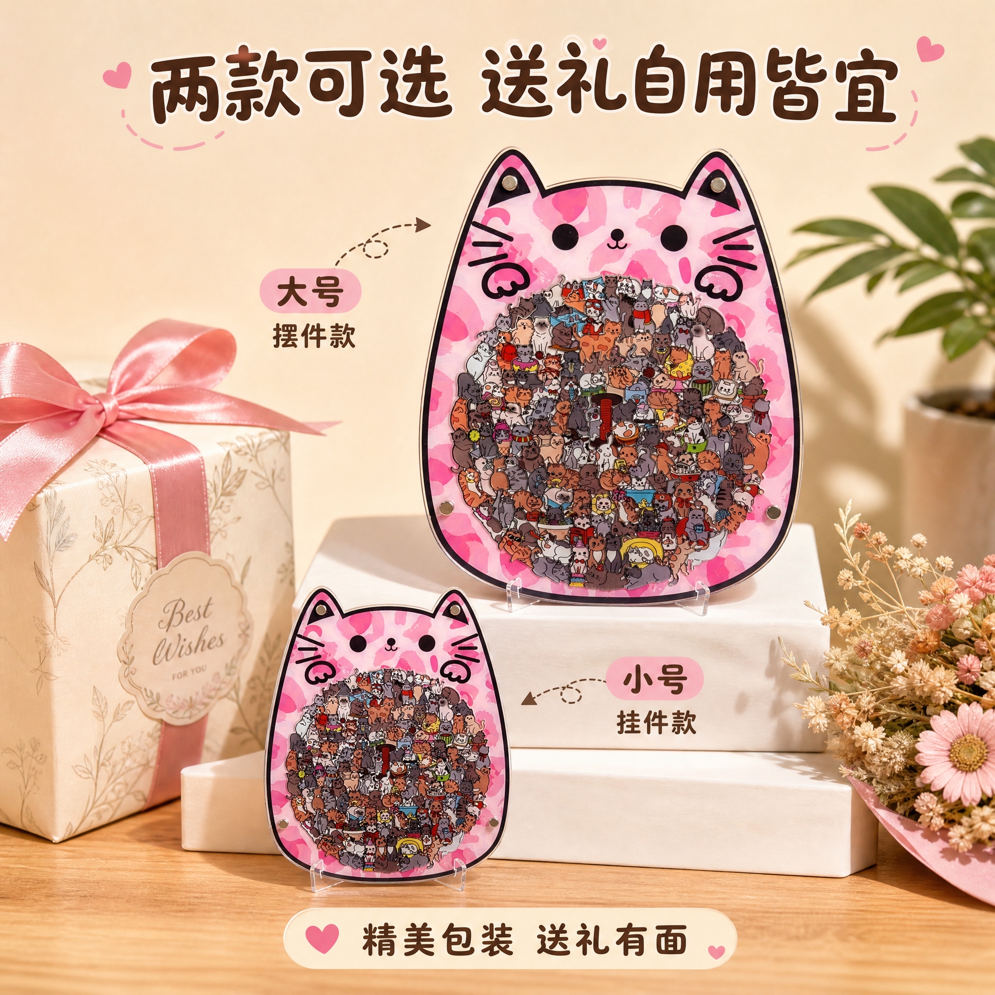 [主图-5] 款式展示 大小两款对比与送礼场景 [统一基调]… - 图片创意预览