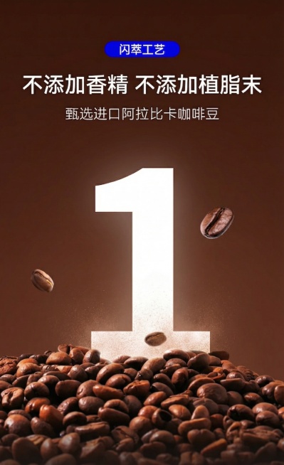 将图片中大型白色数字0修改为数字1，保持原有风格、咖啡豆元素和其他文字内容不变预览效果