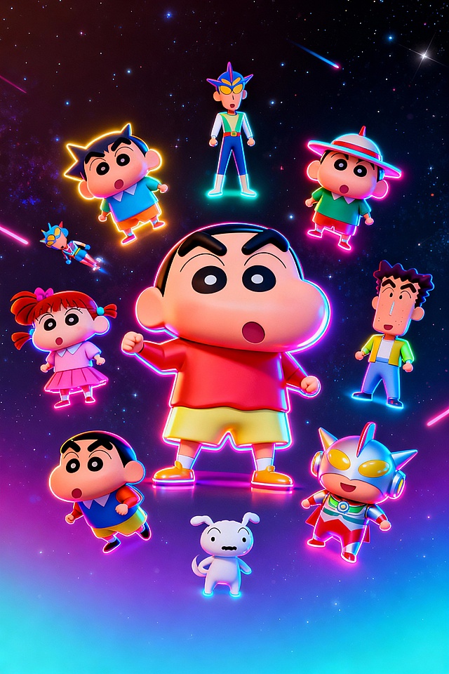 蜡笔小新多个剧场版环绕立体效果海报