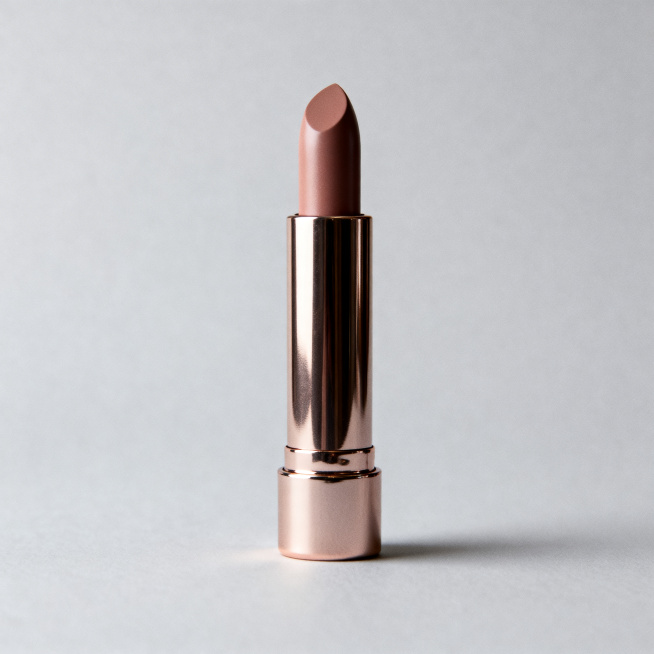 一支精致优雅的口红，放置在简洁背景中，柔焦光影，质感高级，膏体细腻，外观简约时尚，产品摄影风格，高清细节预览效果