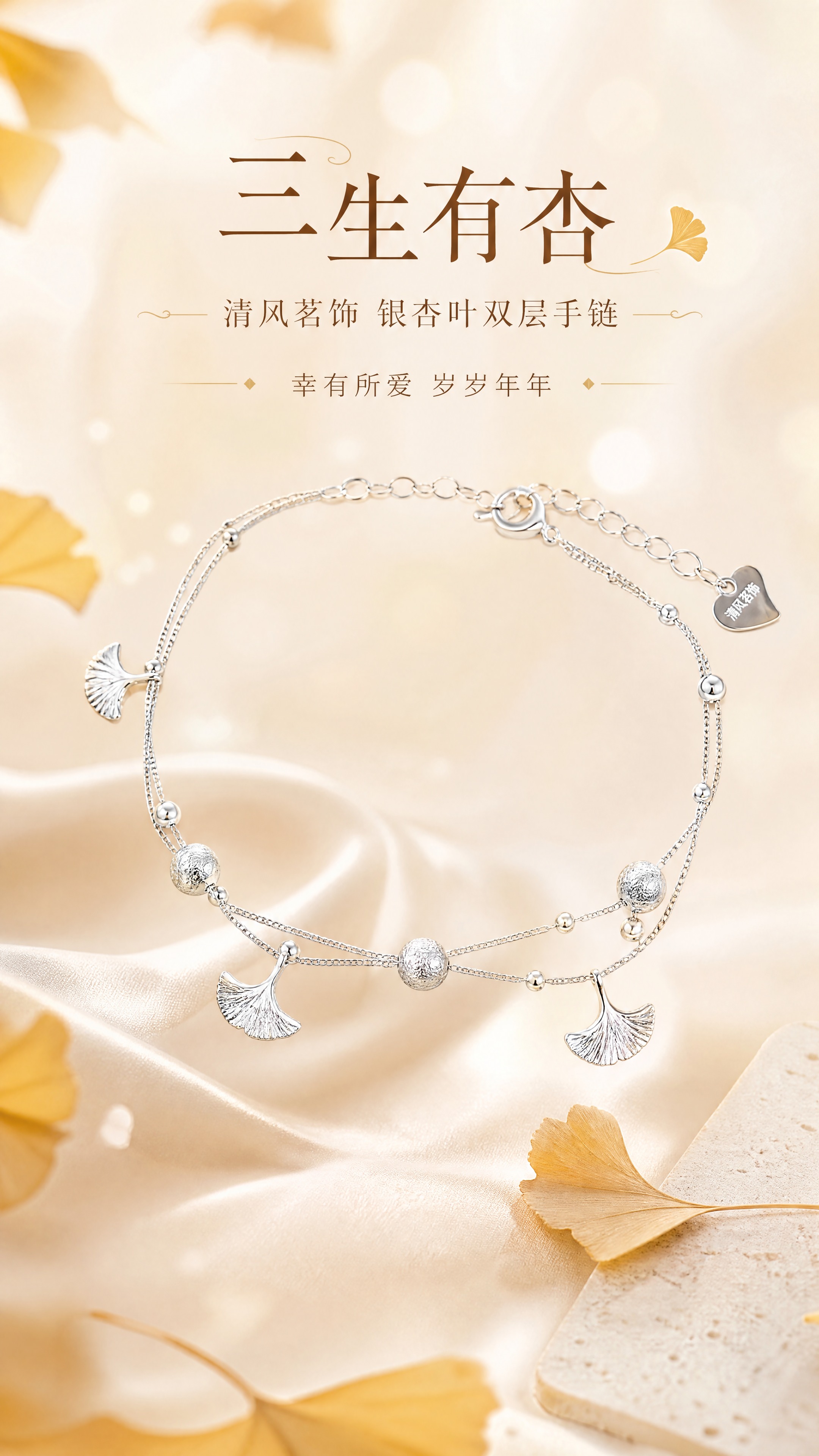 [商品] 使用【图1】三生有杏银杏叶双层手链；保留双层链条结构… - 图片创意预览