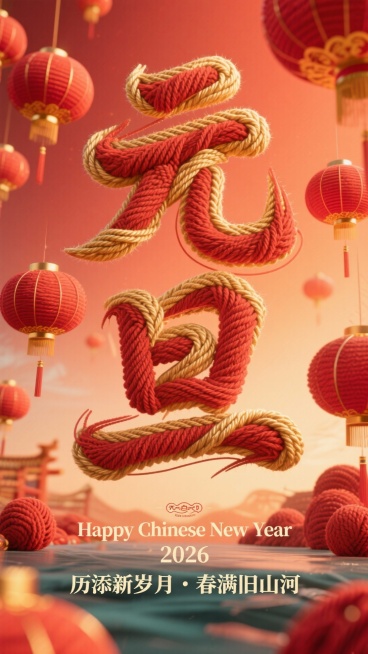 主体为金色毛线质感的 “元旦” 字艺术字（呈细腻的毛线缠绕纹理形态），红色毛线编织质感的灯笼，所有元素呈静态展示状态；场景设定为新年主题氛围场景，背景采用暖橙红渐变色调；风格参考毛线装饰艺术结合传统新预览效果