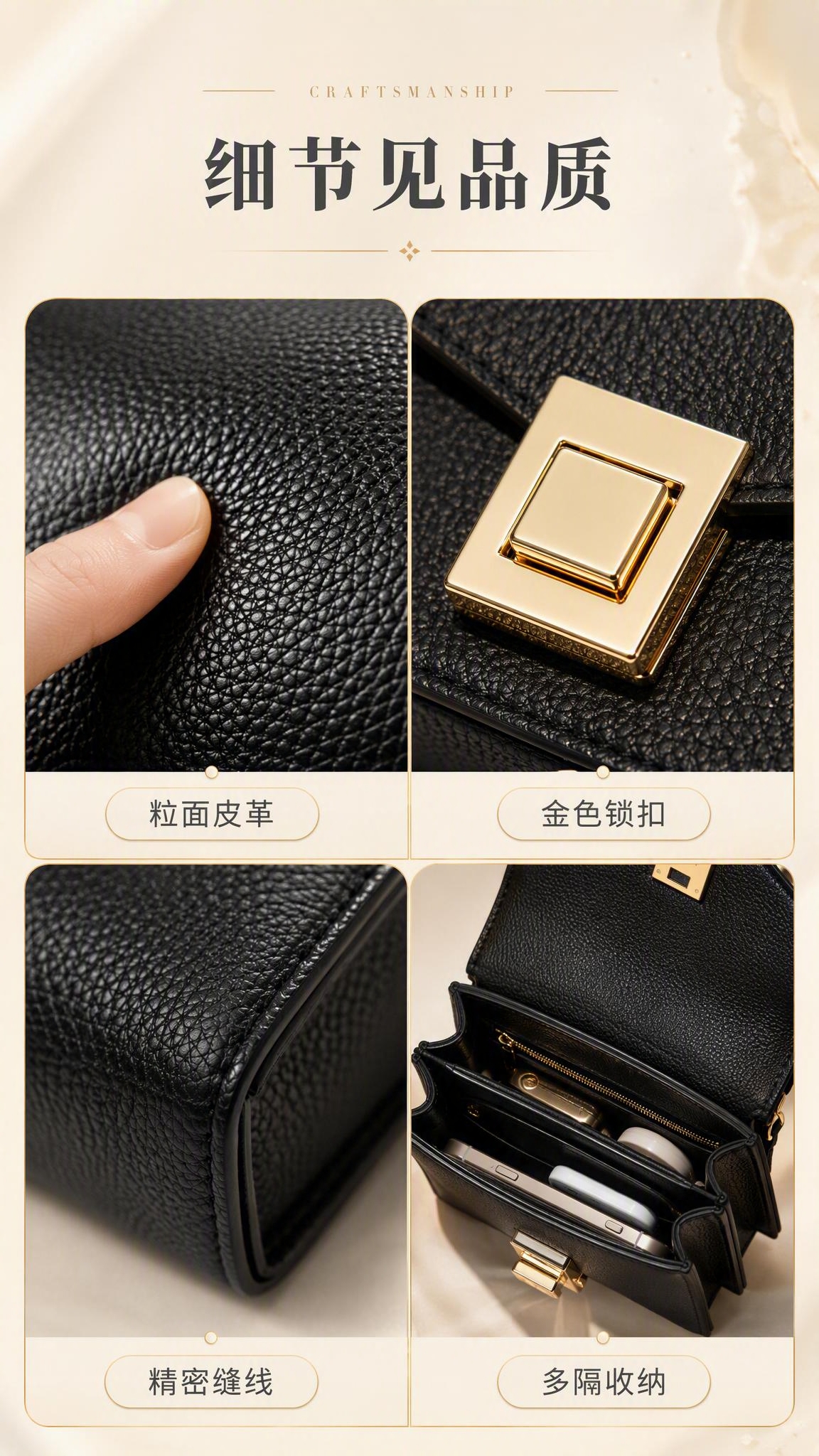 [商品] 使用【图1】黑色粒面皮革手提小方包；保留包型轮廓、翻… - 图片创意预览
