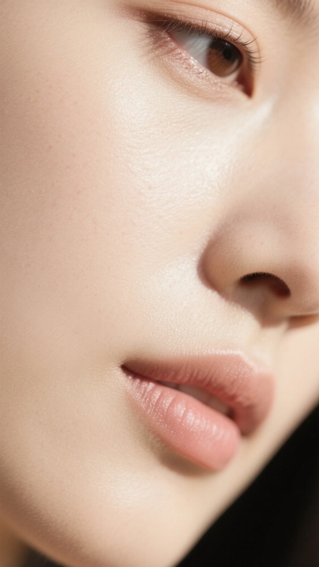 一张展现健康、细腻皮肤质感的特写图像，整体呈现柔和的米杏色调，皮肤表面具有自然的肌理纹路，细腻的毛孔清晰可见，光影均匀柔和，营造出纯净、通透的氛围，质感真实且富有光泽，展现出皮肤的光滑与弹性，整体风格写实，细节丰富，给人一种自然、健康的视觉感受。