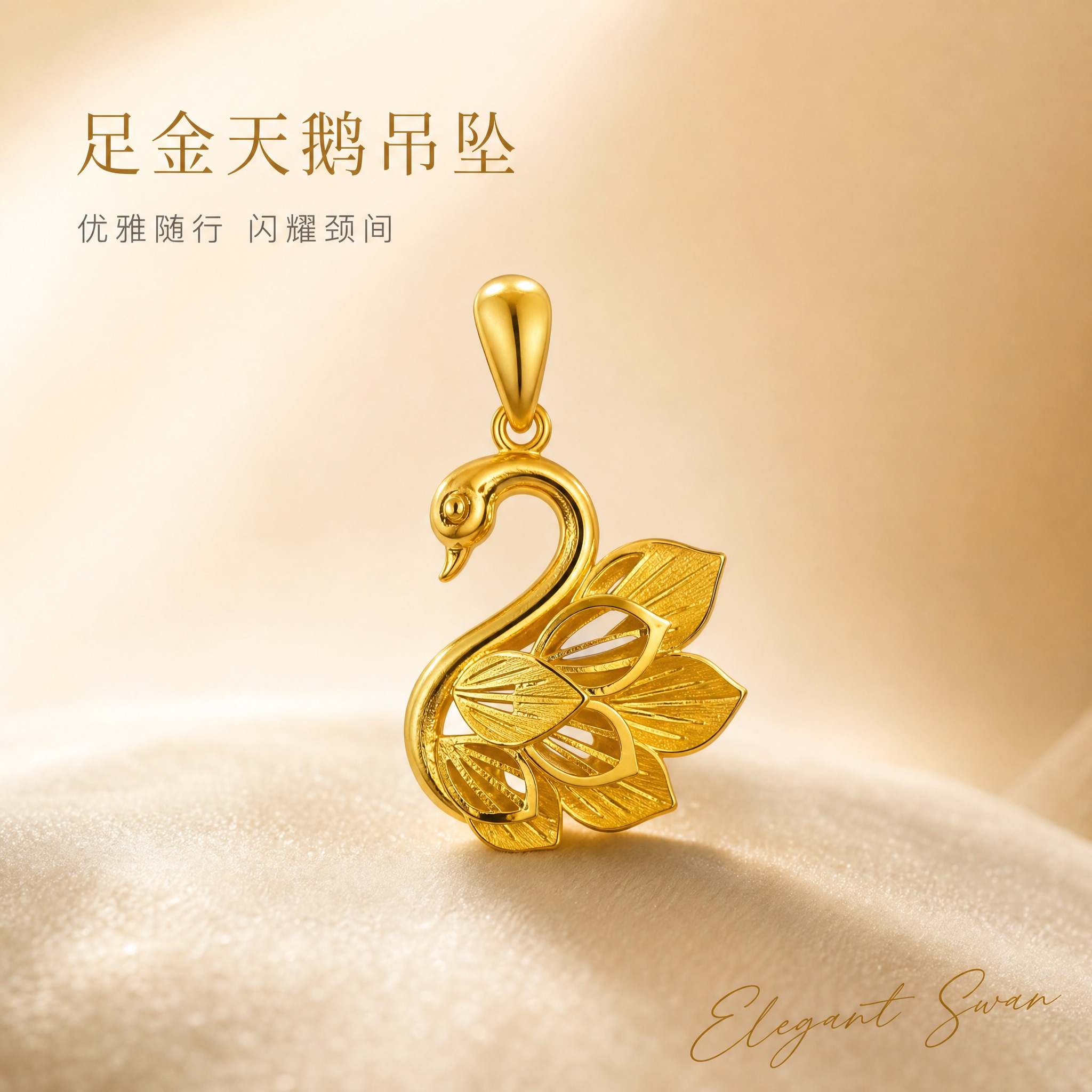 [主图-1] 足金天鹅吊坠首图 突出优雅氛围与身份感 吸引抖音… - 图片创意预览