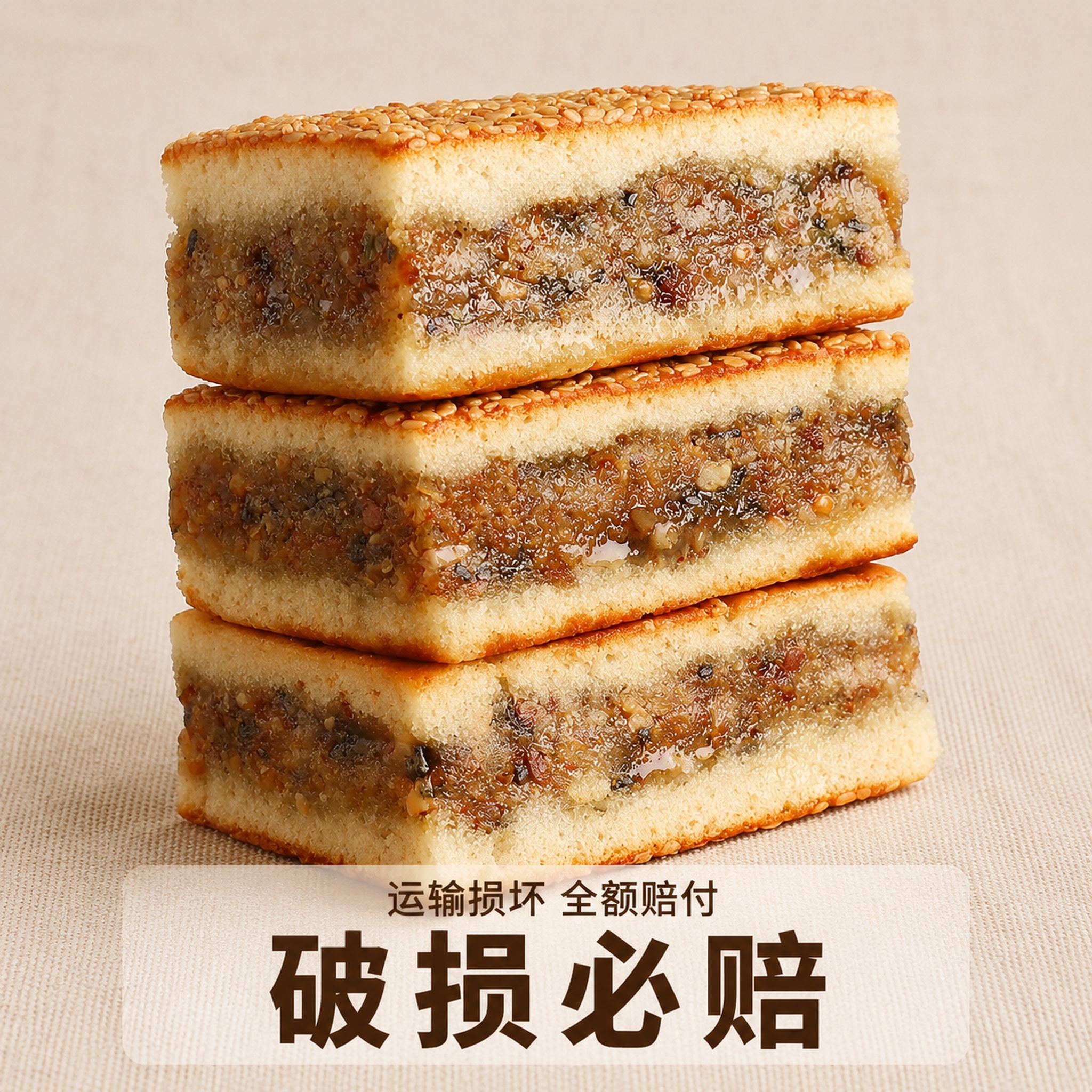 [主图-2] 三层五宝糕突出破损必赔卖点。 [氛围风格] 稳重… - 图片创意预览