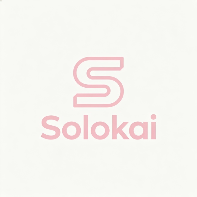 一个极简主义风格的商业标志设计，纯色背景（可选浅灰、米白或柔粉），主体为抽象几何图形与现代无衬线字体组合；图形部分由流畅线条构成动态轮廓，象征创新与科技感，文字“Solokai”以粗细对比突出品牌识别度，整体布局居中对称，视觉重心清晰，留白充足增强呼吸感与高级感，适配多种商品包装与数字界面，支持替换图形元素与品牌名称以适配不同品类。预览效果