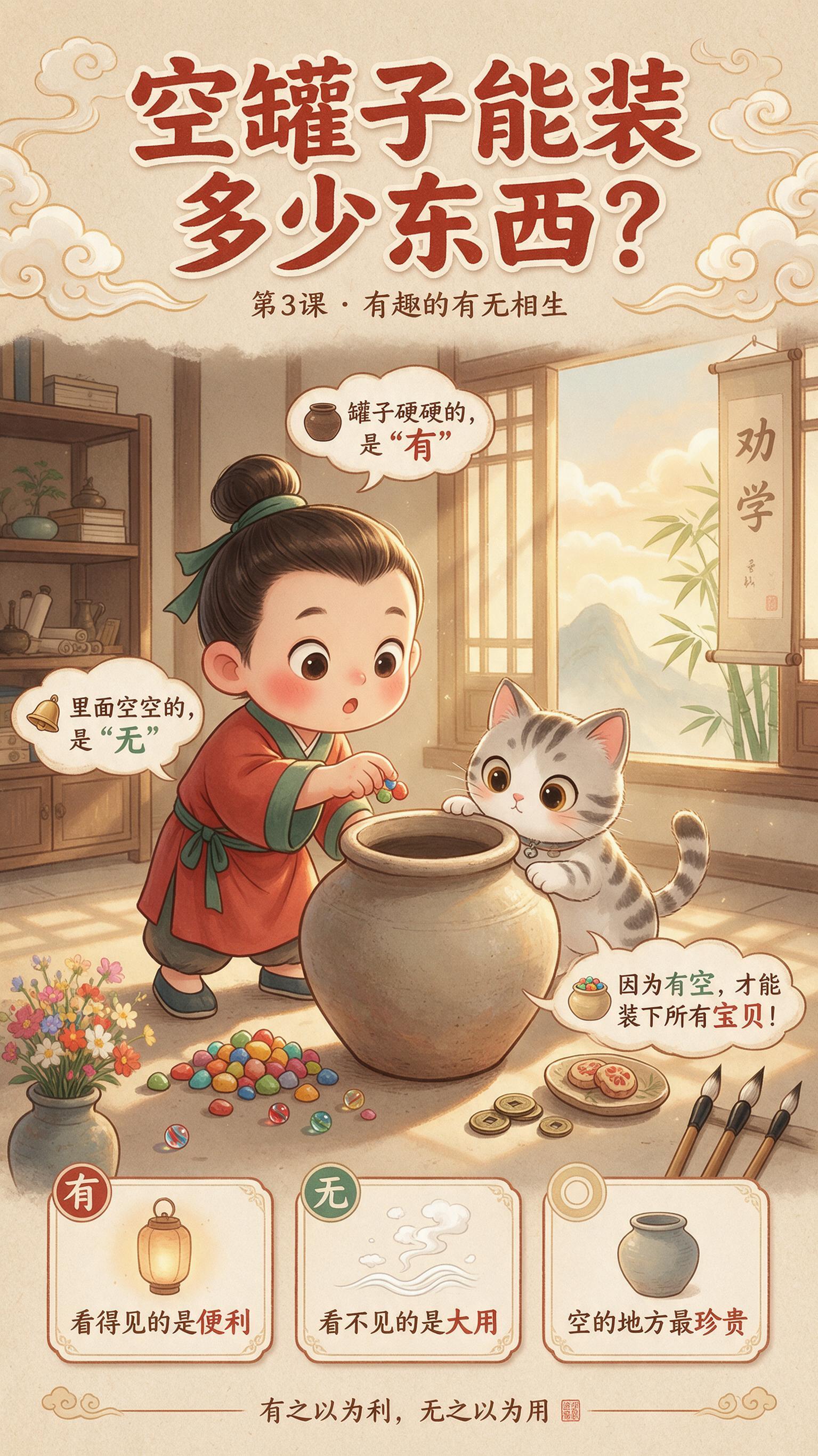 竖版9:16儿童国学启蒙海报，Q版国风绘本风格，暖色调米黄色背… - 图片创意预览