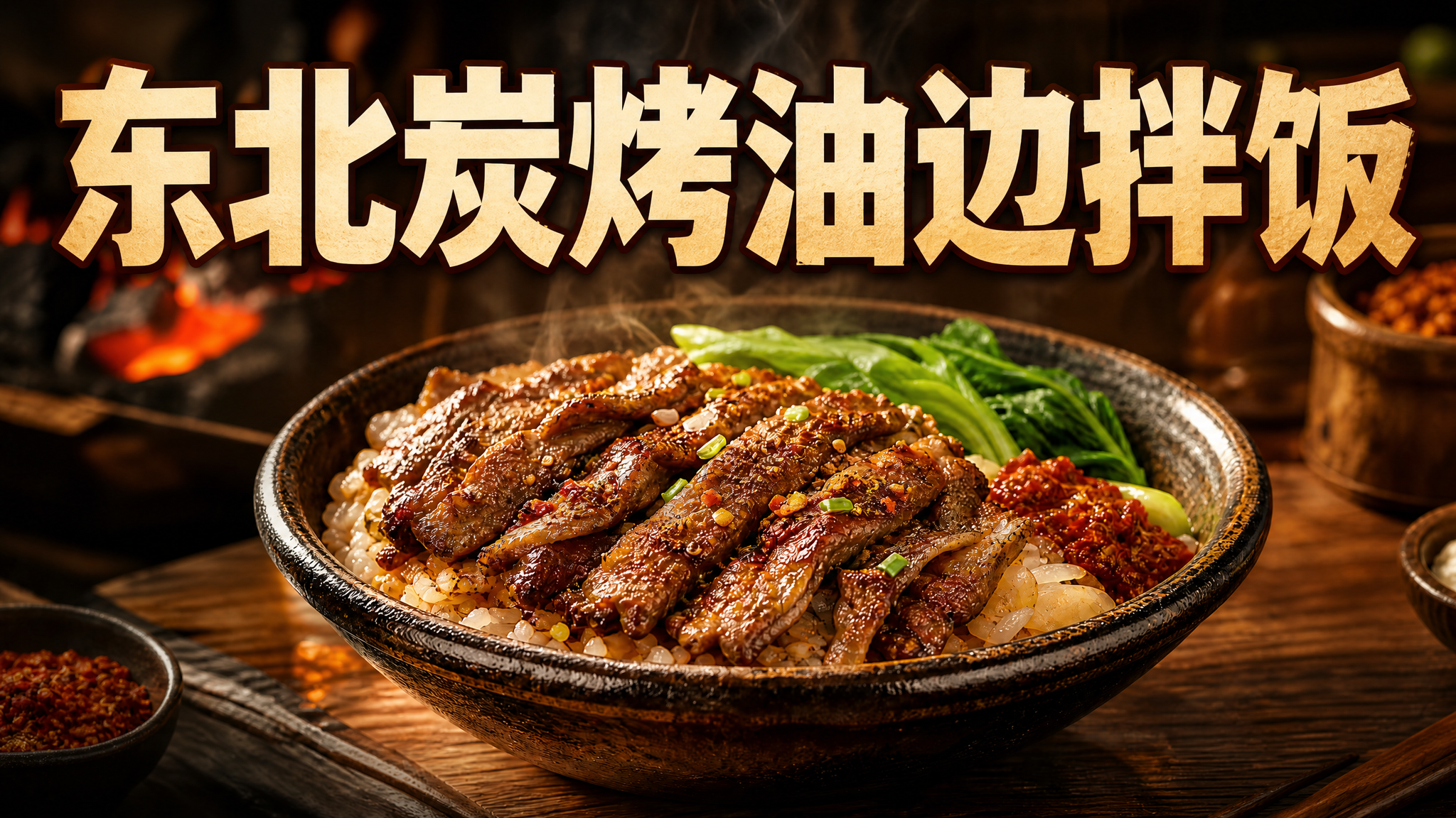 保留原图的美食主体、背景炭火场景和整体暖色调风格，只保留主标题… - 图片创意预览