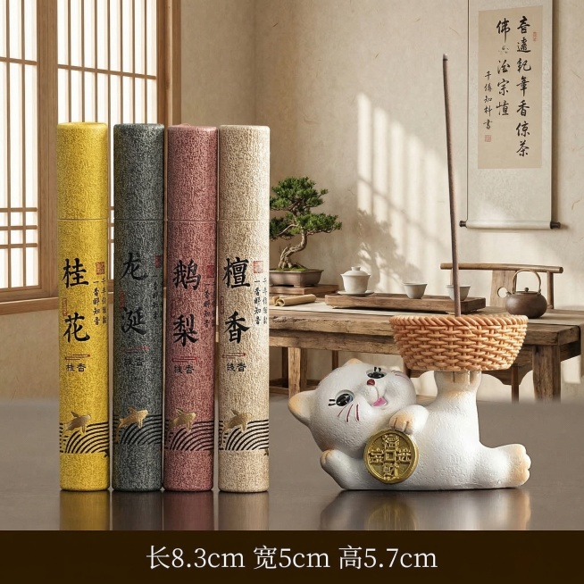 保留前景产品和底部尺寸文字不变，更换为素雅新中式茶室背景，浅原木质感，温润柔和光影，符合茶道意境，保留产品细节和文字清晰预览效果