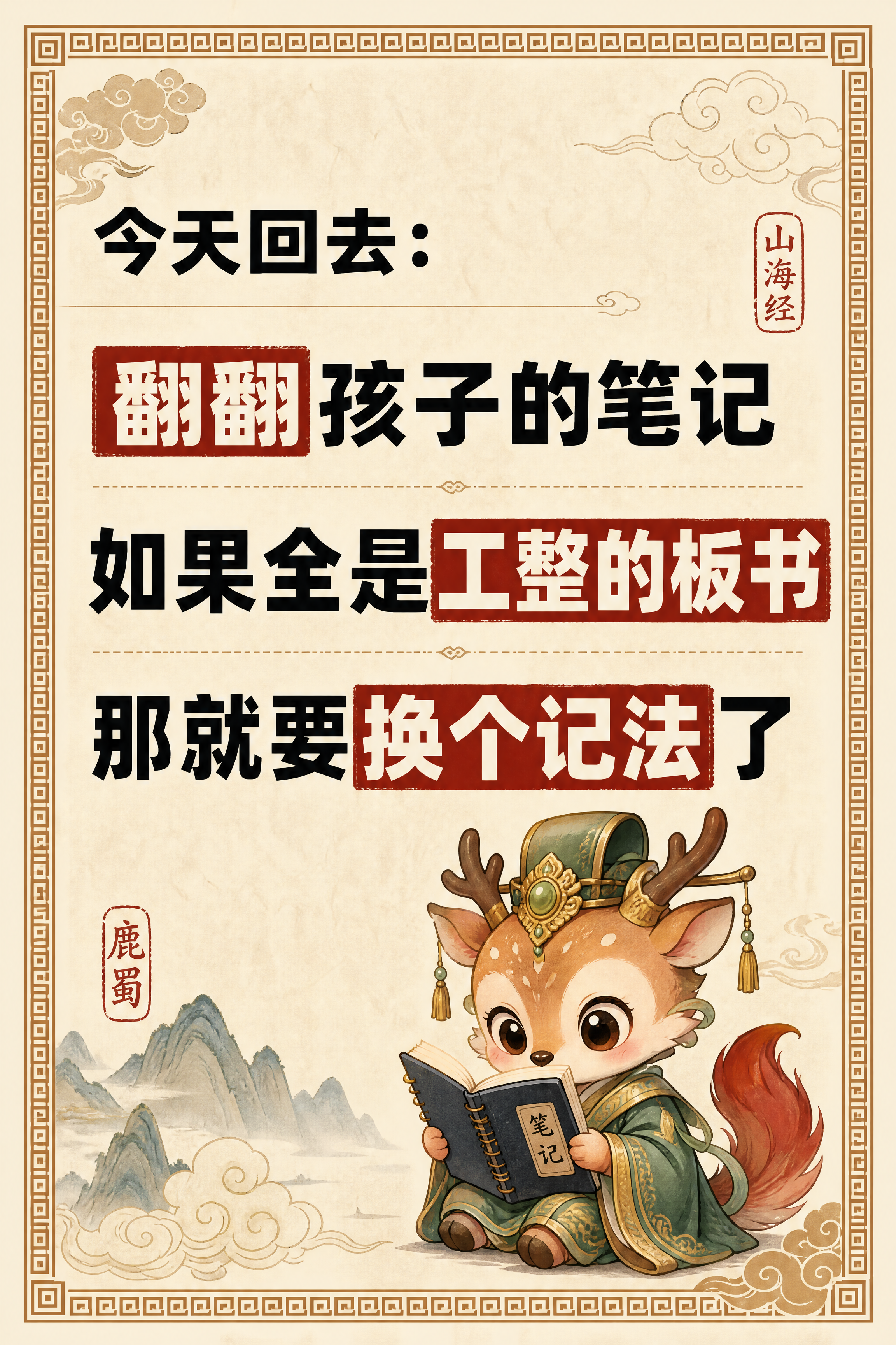 小红书笔记内页，大字卡片风格，国风山海经风格，米黄色宣纸纹理背… - 图片创意预览