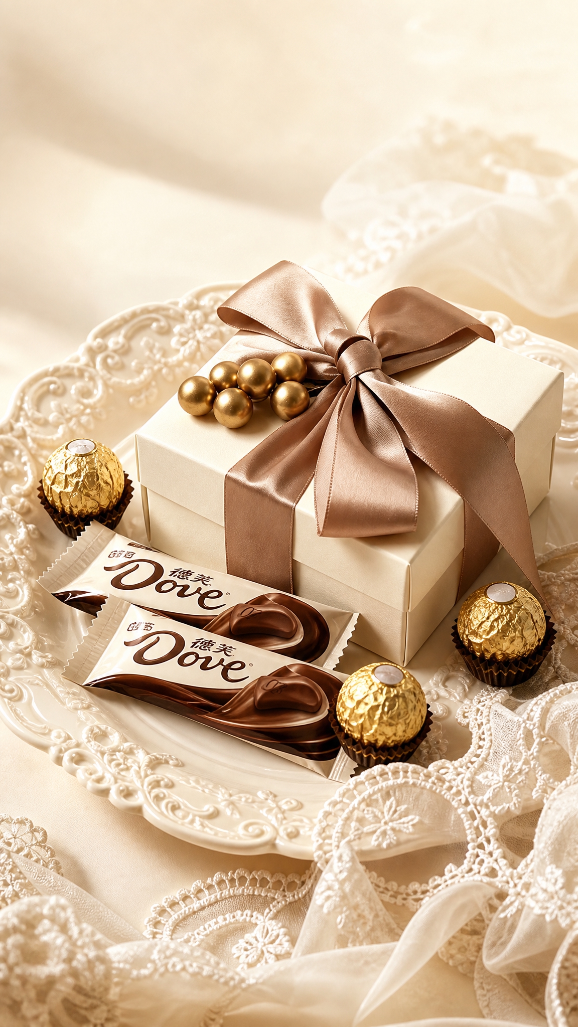商业美食摄影，精致喜糖海报，中远景，俯视略微倾斜45度拍摄，低… - 图片创意预览