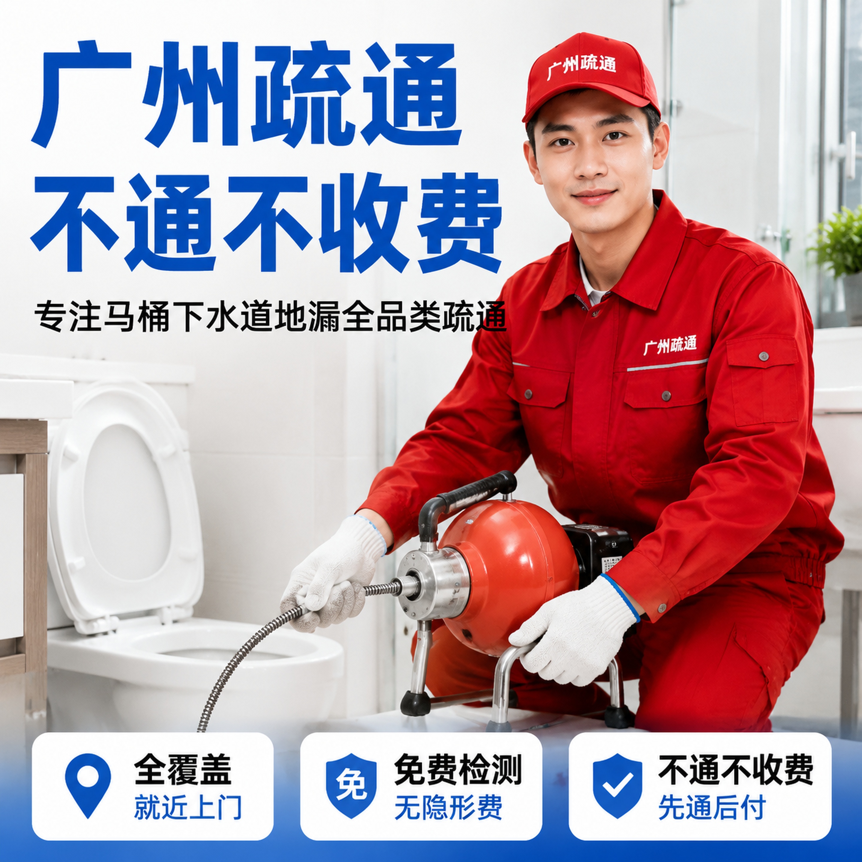 [主图-1] 广州本地管道疏通上门服务首图，展示专业维修师傅职… - 图片创意预览