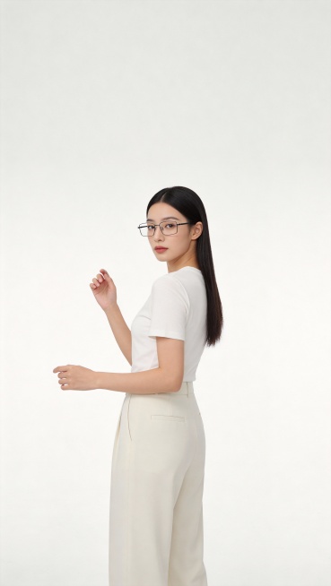 时尚美女戴指定眼镜的全身照，展现眼镜的好看预览效果