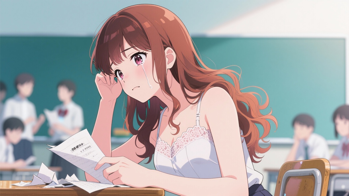 日式动漫风格  反派：苏曼丽（绿茶学神・伪善女王） 帮忙生成三张图，分别为正视图、侧视图、背面图三张
标签强化：伪善绿茶感 + 精致利己感，口头禅适配表情设计
三视图描述词：
正面：16 岁高中女生，预览效果