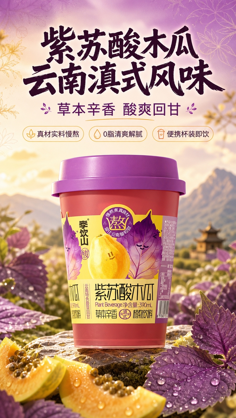 [商品] 使用【图1】季饮山紫苏酸木瓜杯装饮料；保留杯身紫色杯… - 图片创意预览