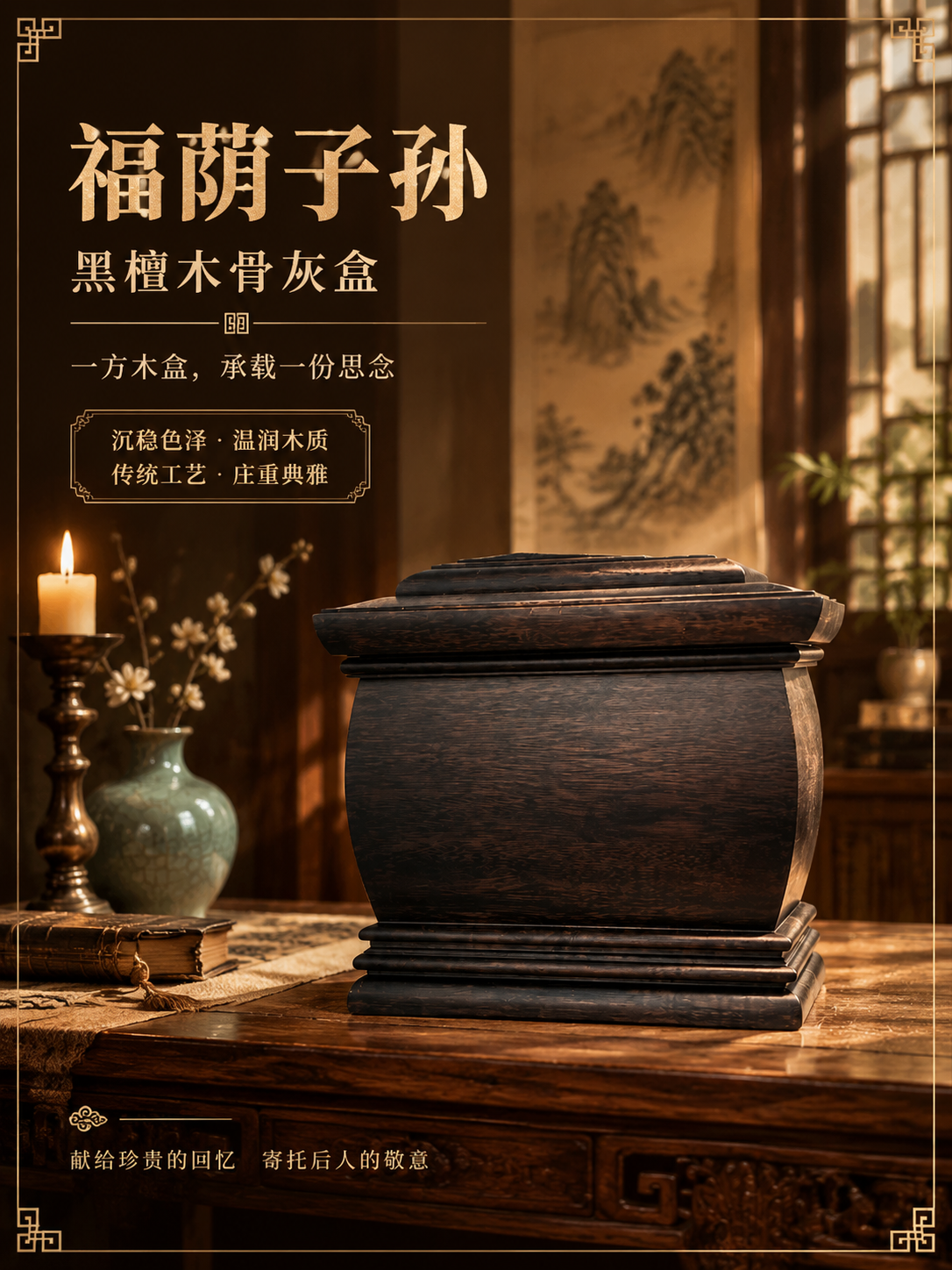 [商品] 使用【图1】黑檀木骨灰盒正面45°图；保留盒体结构、… - 图片创意预览