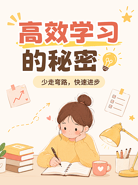 高效学习指南教育培训学习攻略分享可爱卡通插画小红书封面