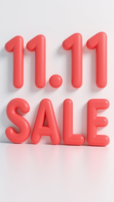 白色背景，浮雕图案11.11，画面中间大而粗壮的红色字母“SALE”，简洁商业促销风格预览效果