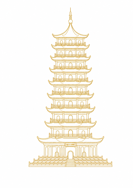 将这座塔转换为金色线稿风格，保留塔的整体结构轮廓，仅使用金色线条勾勒形状，白色背景预览效果