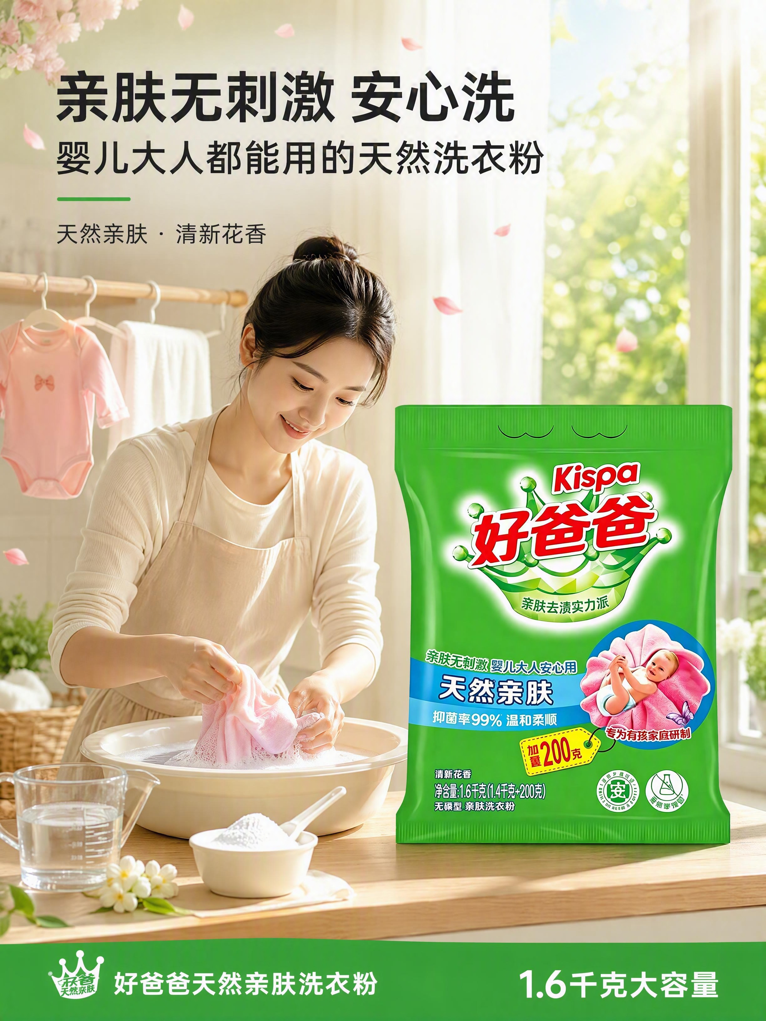 [第1张] 详情页头图-好爸爸天然亲肤洗衣粉1.6千克主视觉海… - 图片创意预览