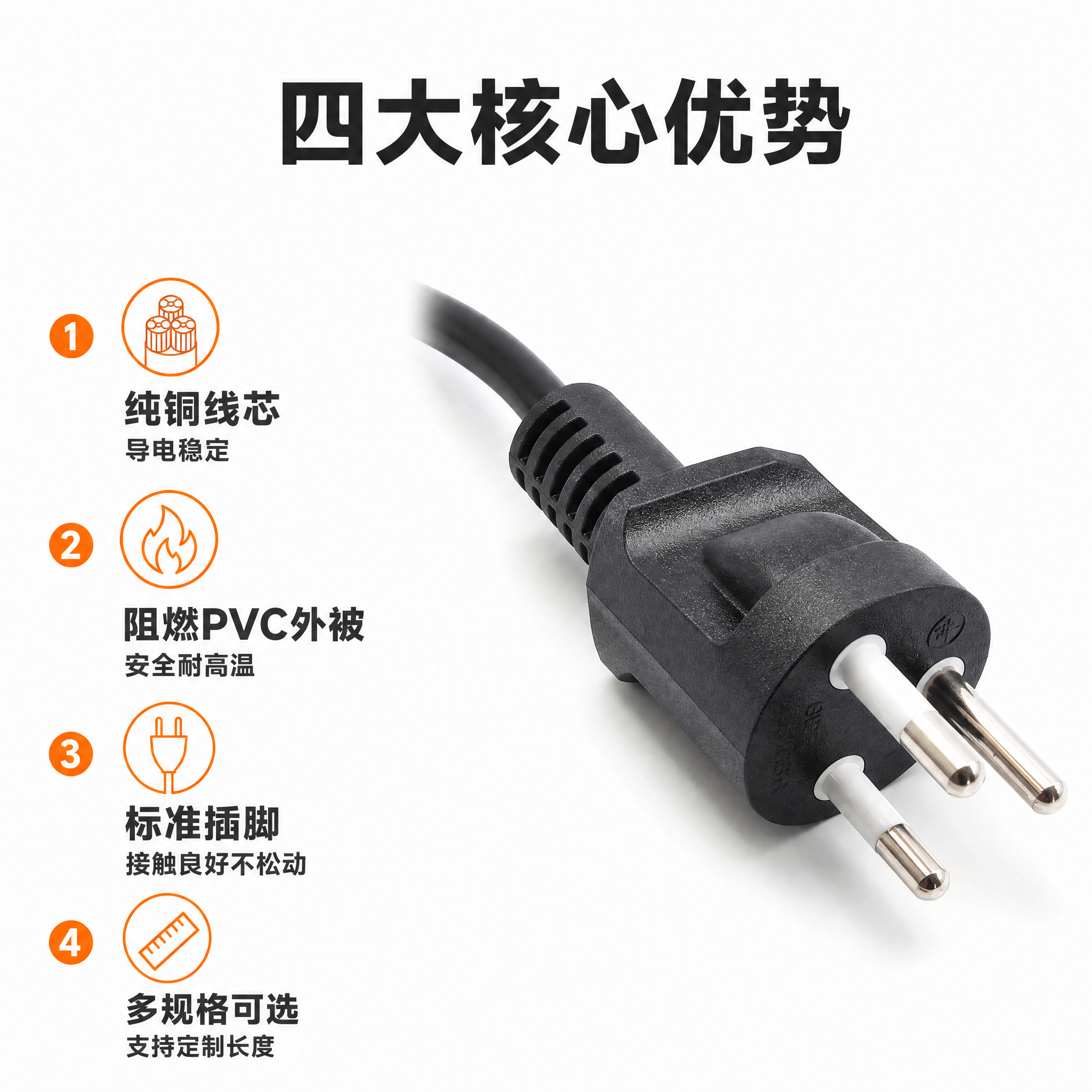 [主图-2] 三芯意大利标电源线 纯铜插头线 产品亮点卖点图。… - 图片创意预览