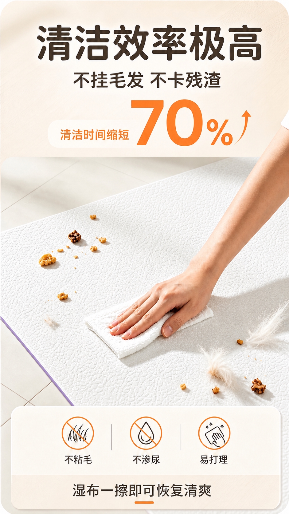 将图一中地垫的表面纹路替换为图二的不规则凹凸颗粒纹理，地垫为白… - 图片创意预览