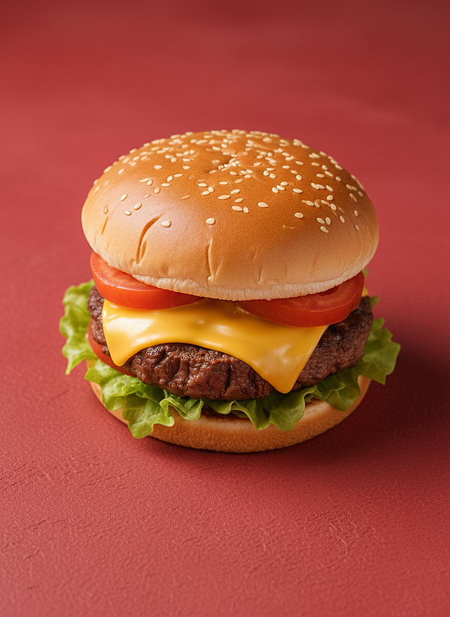 现代感3D汉堡，轻拟物风设计，清新清爽，层次分明，视觉冲击力强。