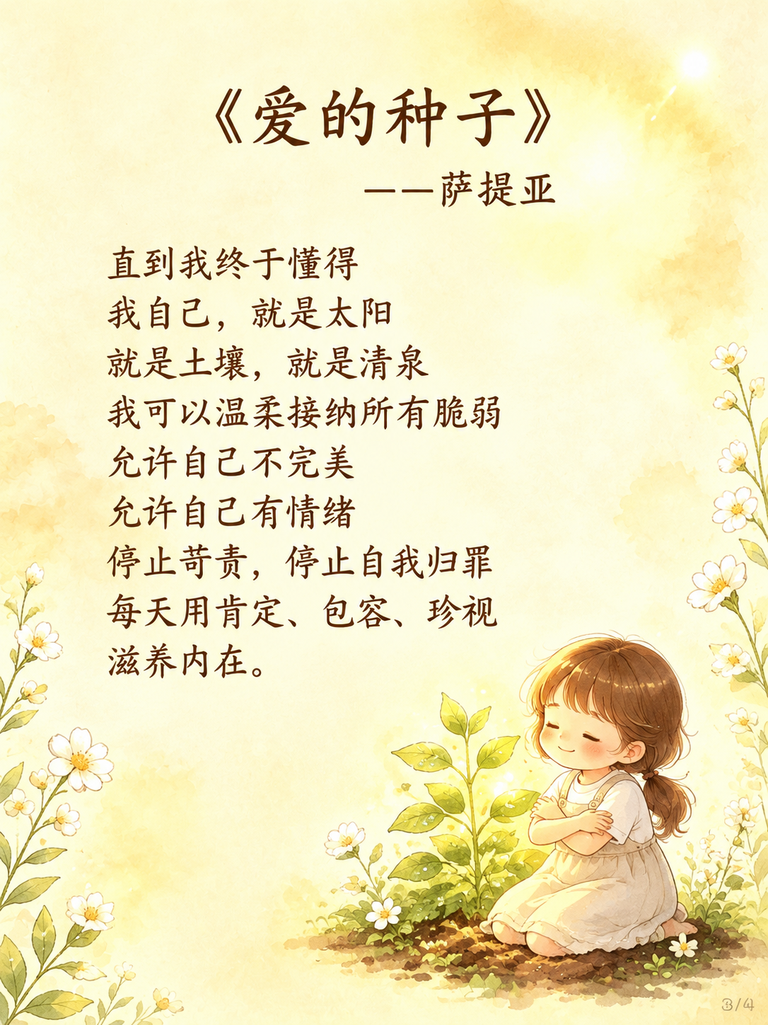 完全复刻参考图风格的治愈系水彩竖版海报，比例3:4。暖米黄色干… - 图片创意预览