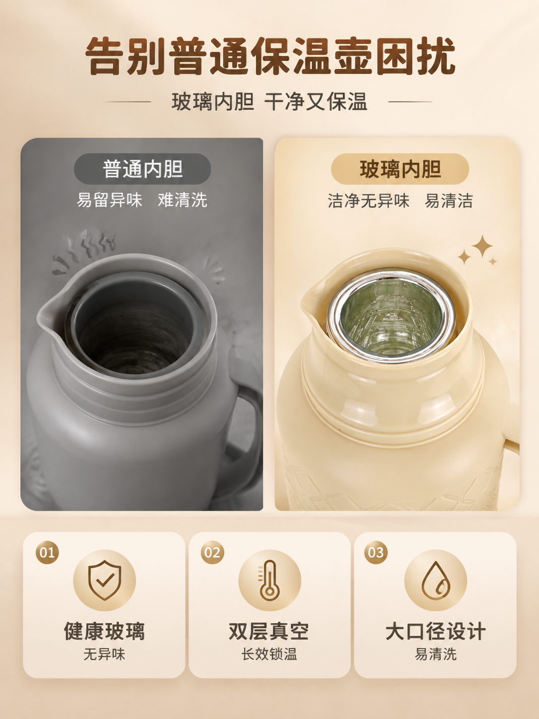 [商品] 使用【图5】奶黄色保温壶俯视壶口玻璃内胆特写图；保留… - 图片创意预览