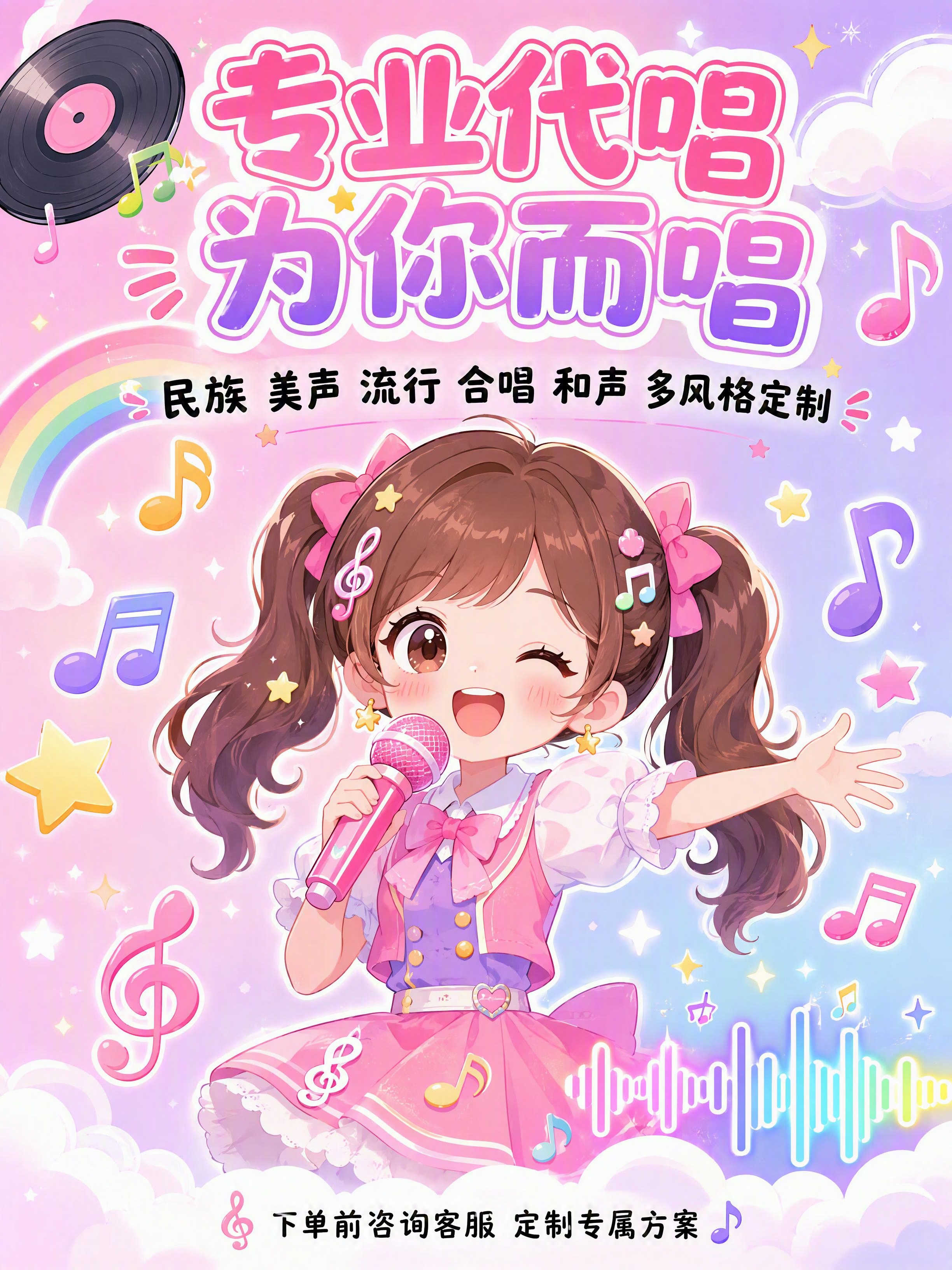 [第1张] 代唱服务详情页头图主视觉。卡通可爱风格，音乐主题。… - 图片创意预览