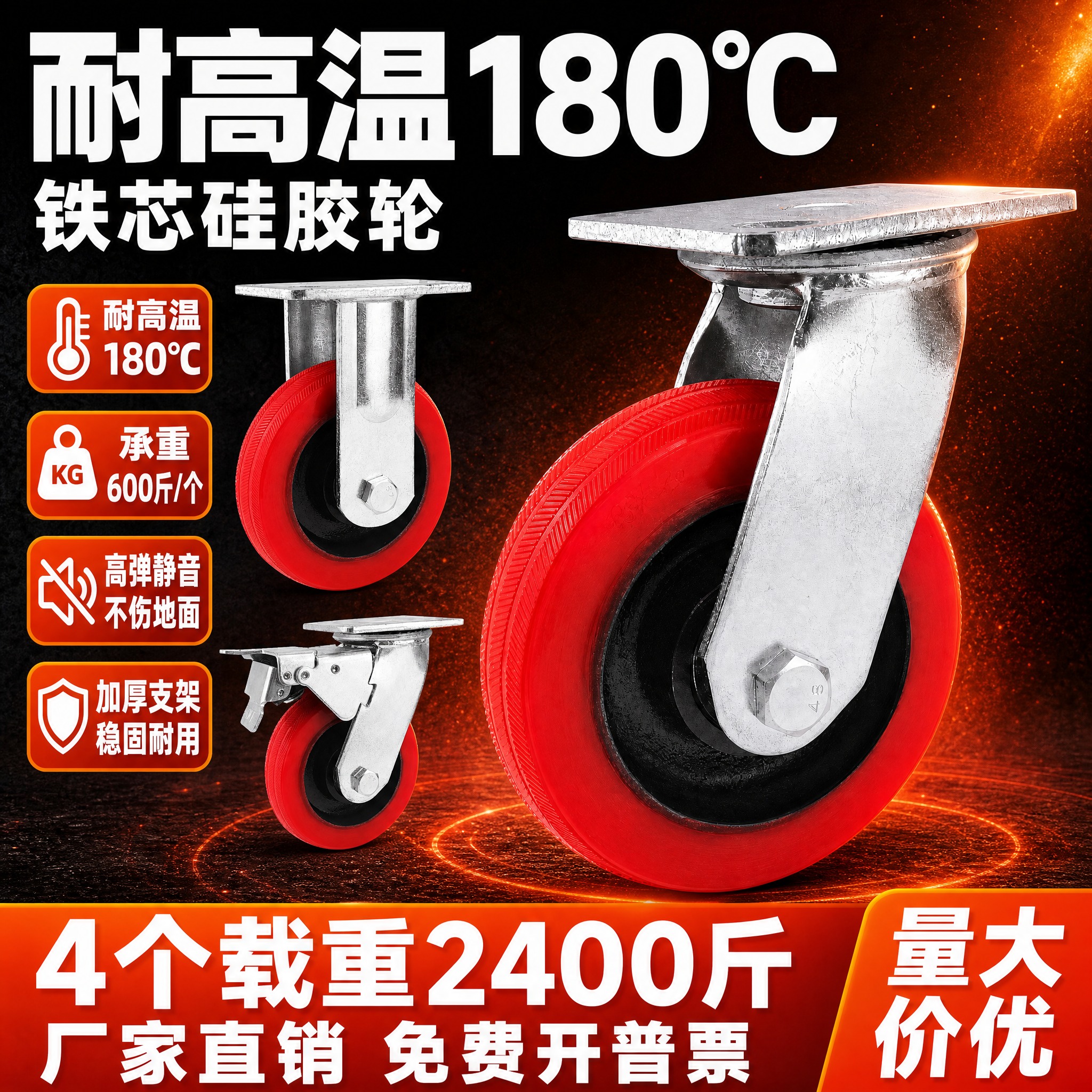 基于参考图的高温工业风背景风格，重新设计主图布局，三个轮子都放… - 图片创意预览