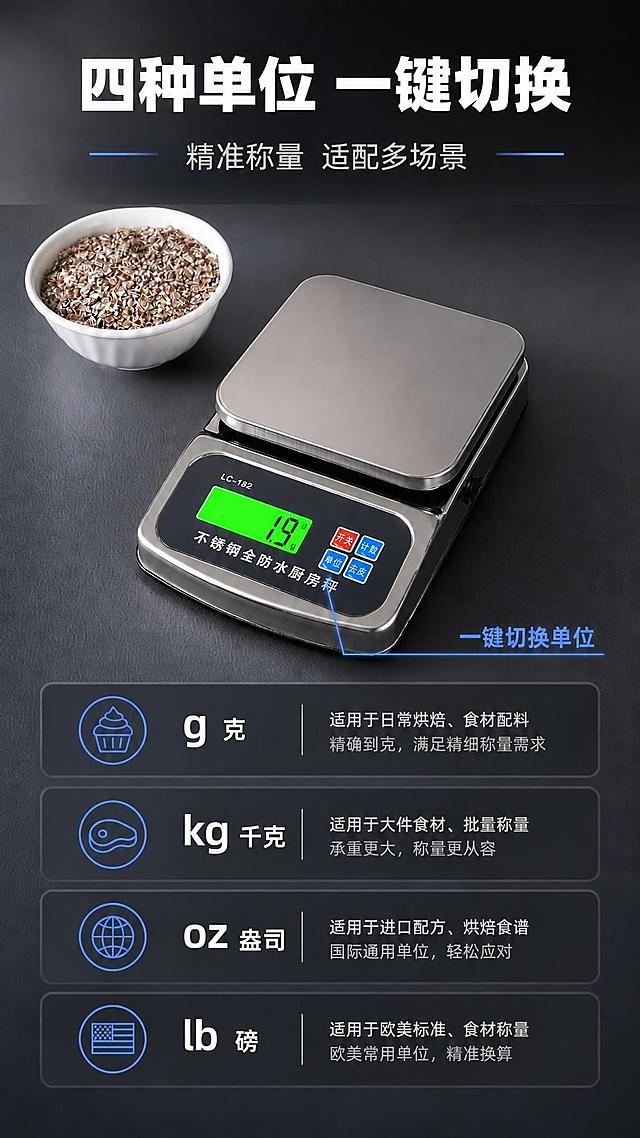 将电子秤的显示屏颜色改为亮绿色背光，数字显示为清晰的绿色数字，保持显示屏上的数字内容不变，其他所有内容（产品、文字、背景、燕麦碗、单位卡片等）完全不变，光影自然统一