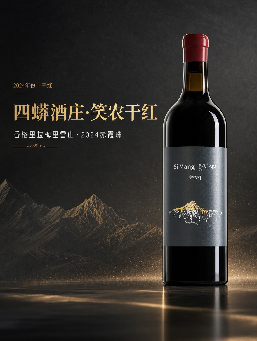[商品] 使用【图2】四蟒笑农干红葡萄酒瓶；保留深灰酒标、金色… - 图片创意预览