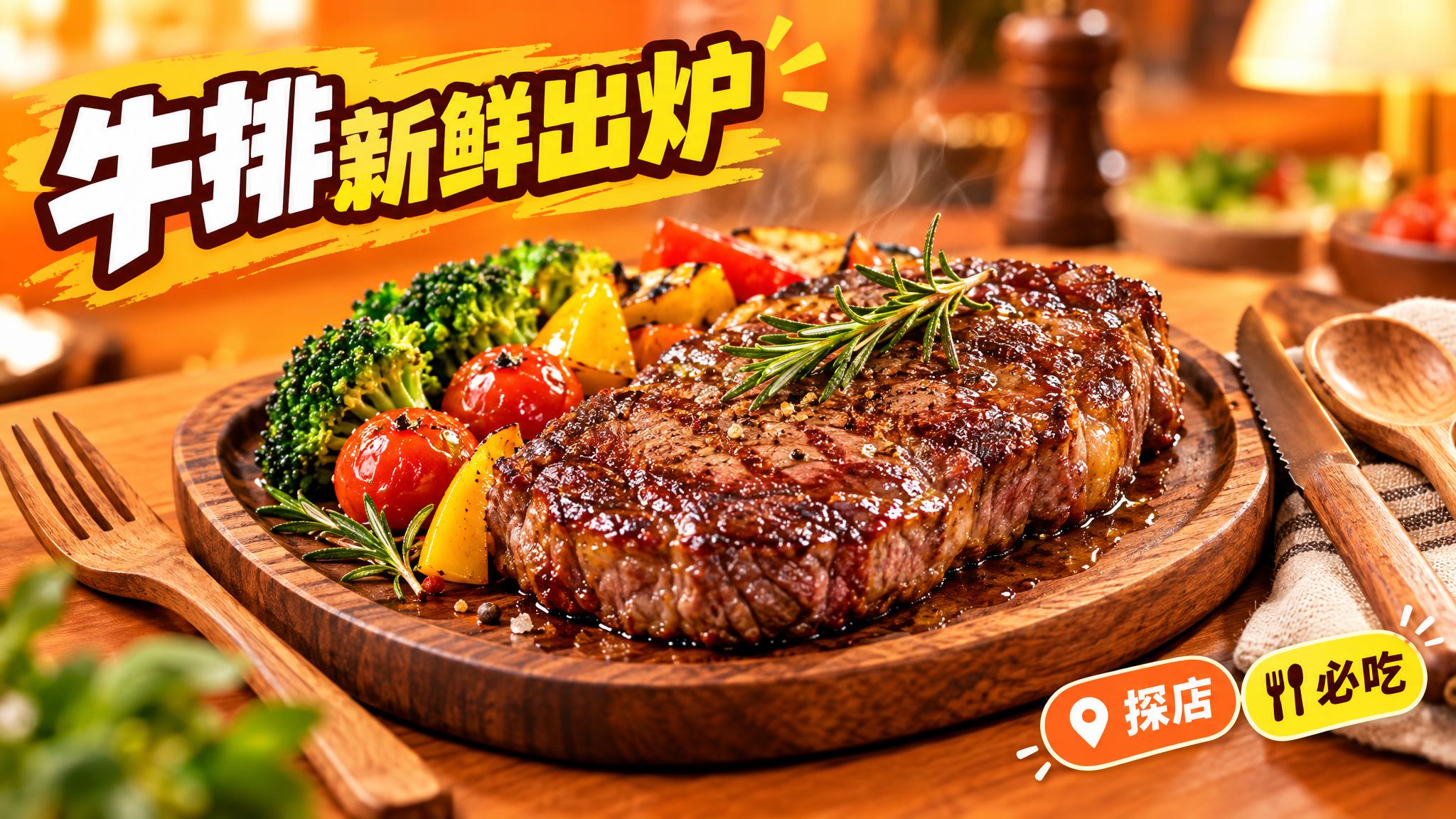活力美食风格美食海报画面，暖橙色背景，高饱和度色彩，中心是一盘… - 图片创意预览