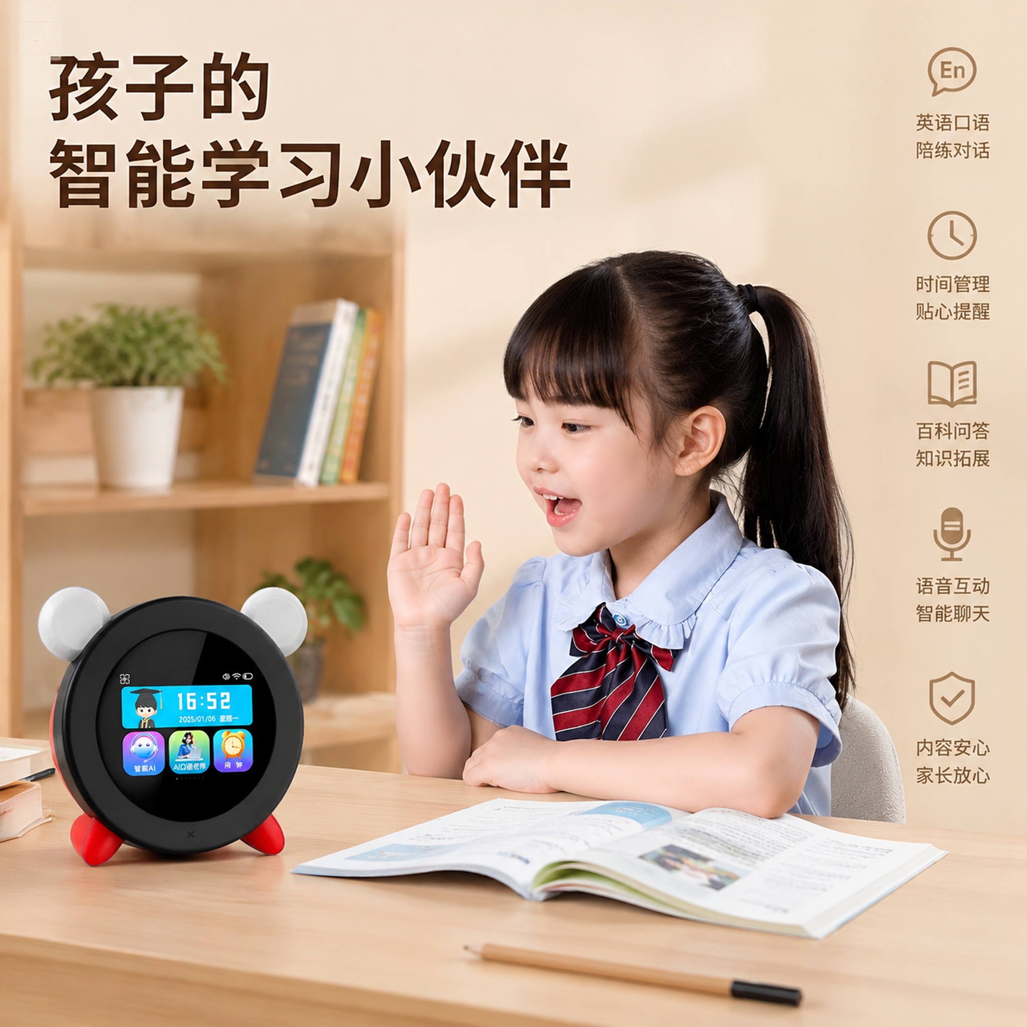 [主图-3] AI智能早教闹钟，突出实际使用场景。 [氛围风格… - 图片创意预览