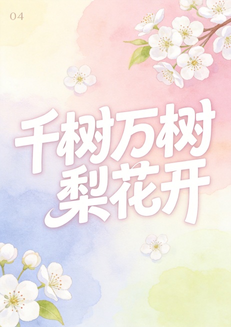 以参考图中的“千树万树梨花开”艺术字体为主体，制作A4尺寸的浪漫水彩风海报，整体配色浪漫柔和，采用水彩晕染背景，搭配梨花元素点缀，保留原字体的设计风格，整体氛围清新浪漫预览效果