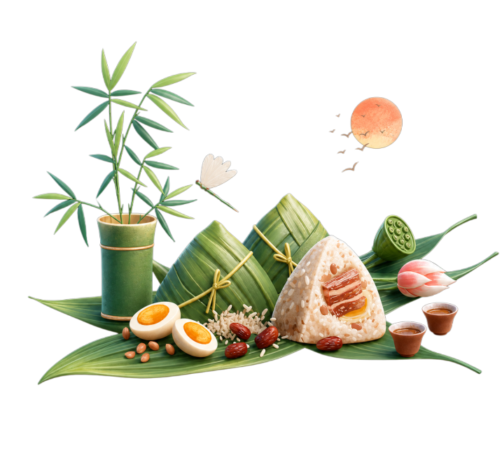 将图中的端午美食插画做出3D立体效果，保持原有构图和元素不变预览效果