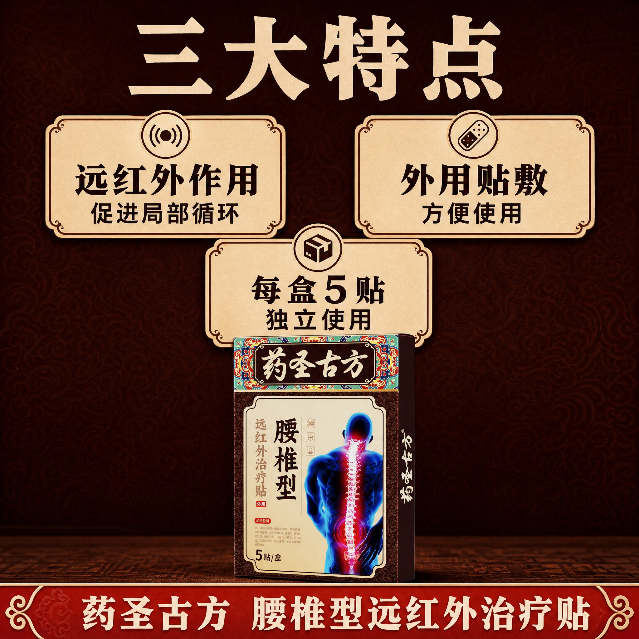 [主图-3] 产品特点展示 大字报风格 远红外理疗贴三大核心特… - 图片创意预览