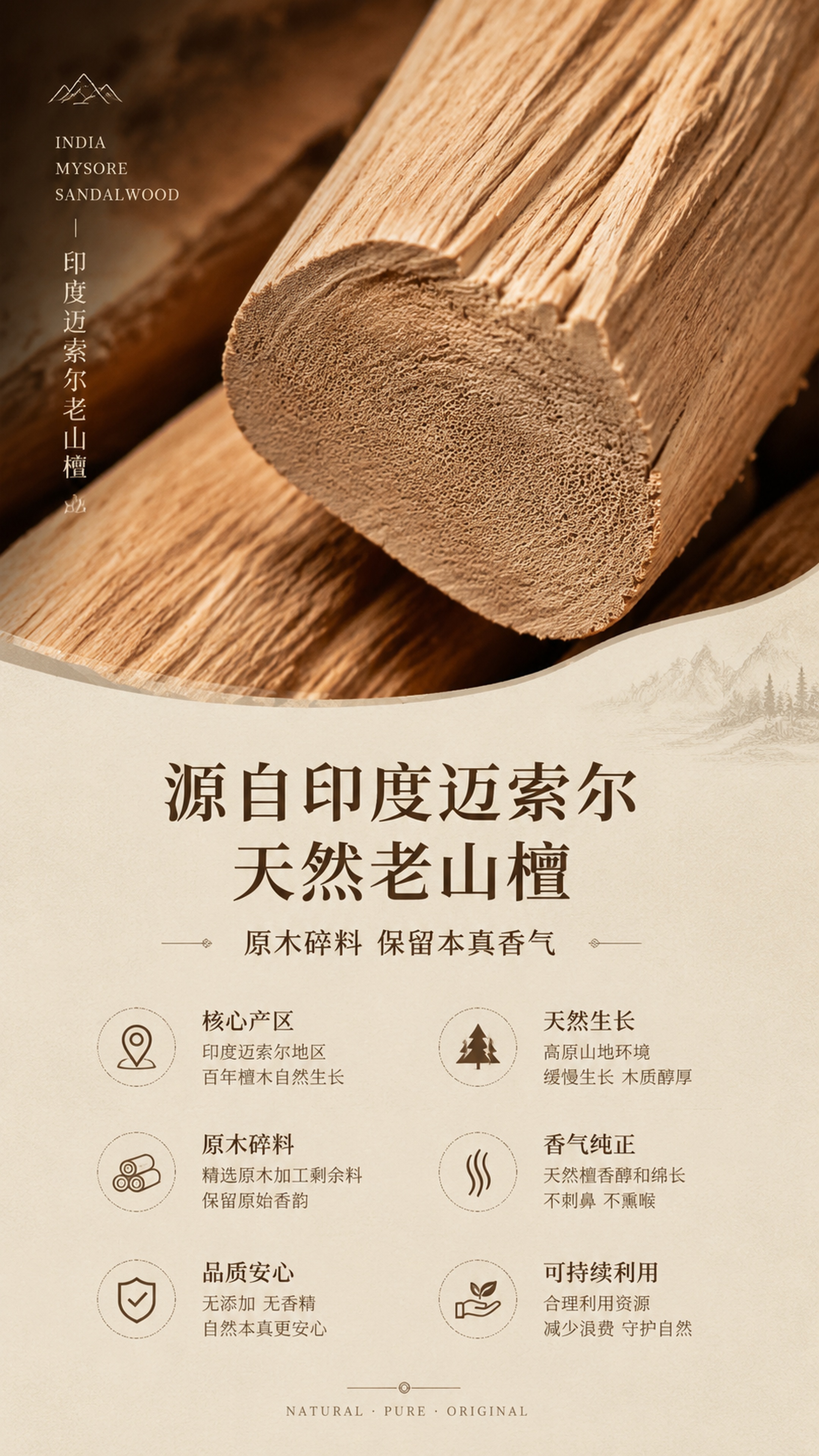 「图片1」，生成一套详情页，商品名称为檀香碎，适配淘宝/天猫平… - 图片创意预览