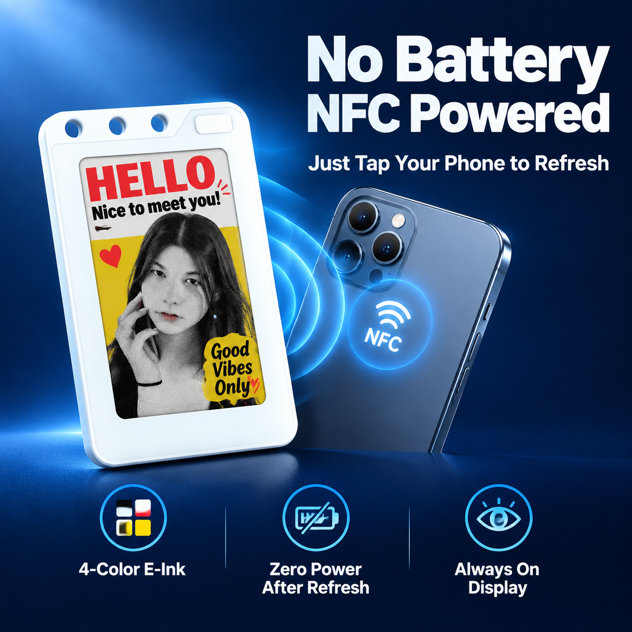 [主图-2] 核心价值：NFC 无源供电 + 四色电子纸显示。… - 图片创意预览