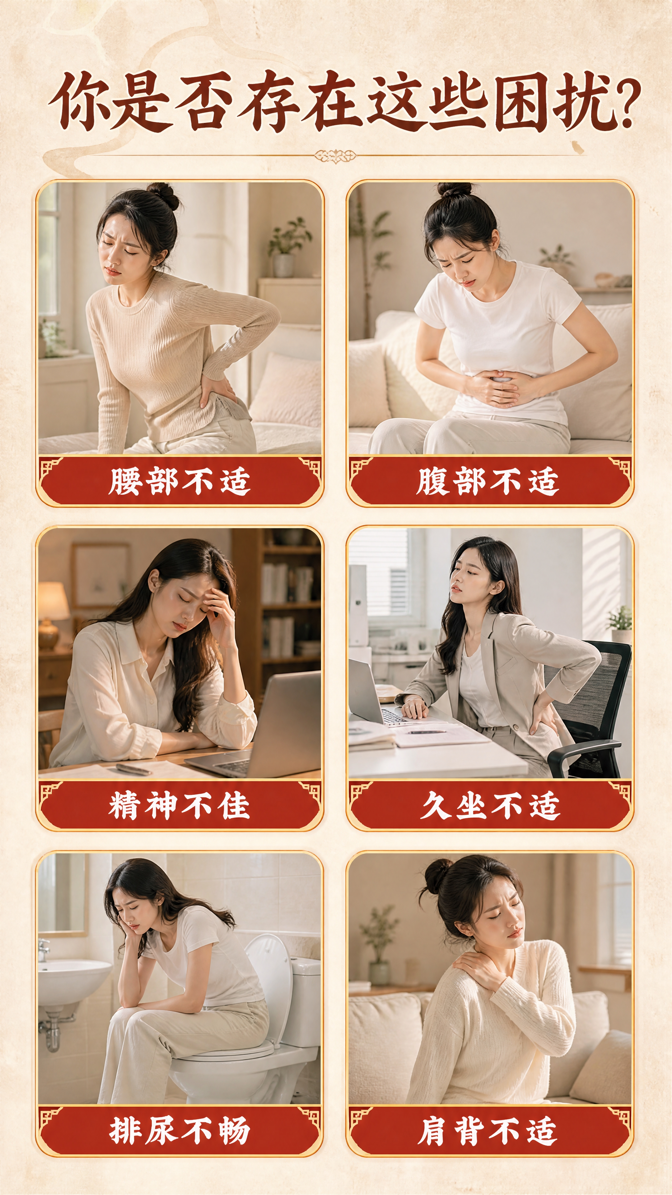[商品] 本页为痛点共鸣页，无产品实物，使用美女互动场景演绎困… - 图片创意预览