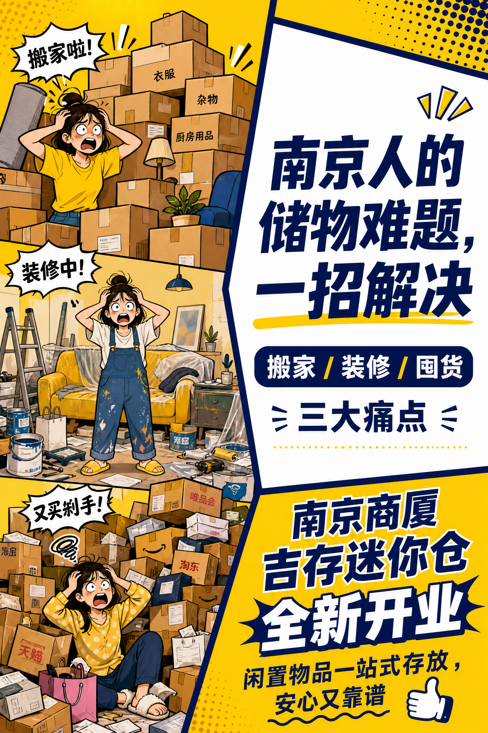公众号竖版配图，1280x1920，黄蓝撞色卡通漫画风格，黄色… - 图片创意预览