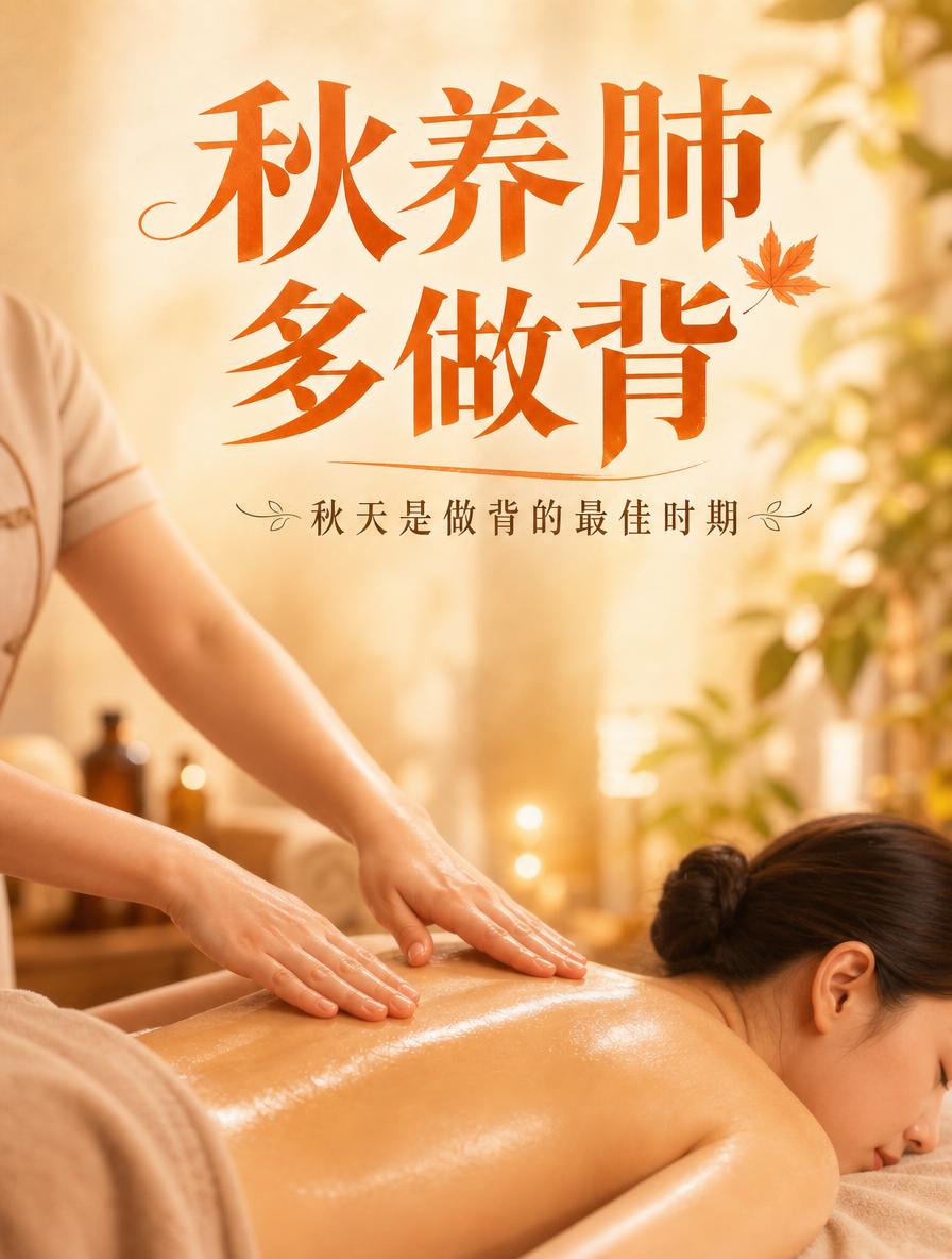 将画面中的手部倒精油场景替换为背部按摩做背的场景，保留上方“秋… - 图片创意预览