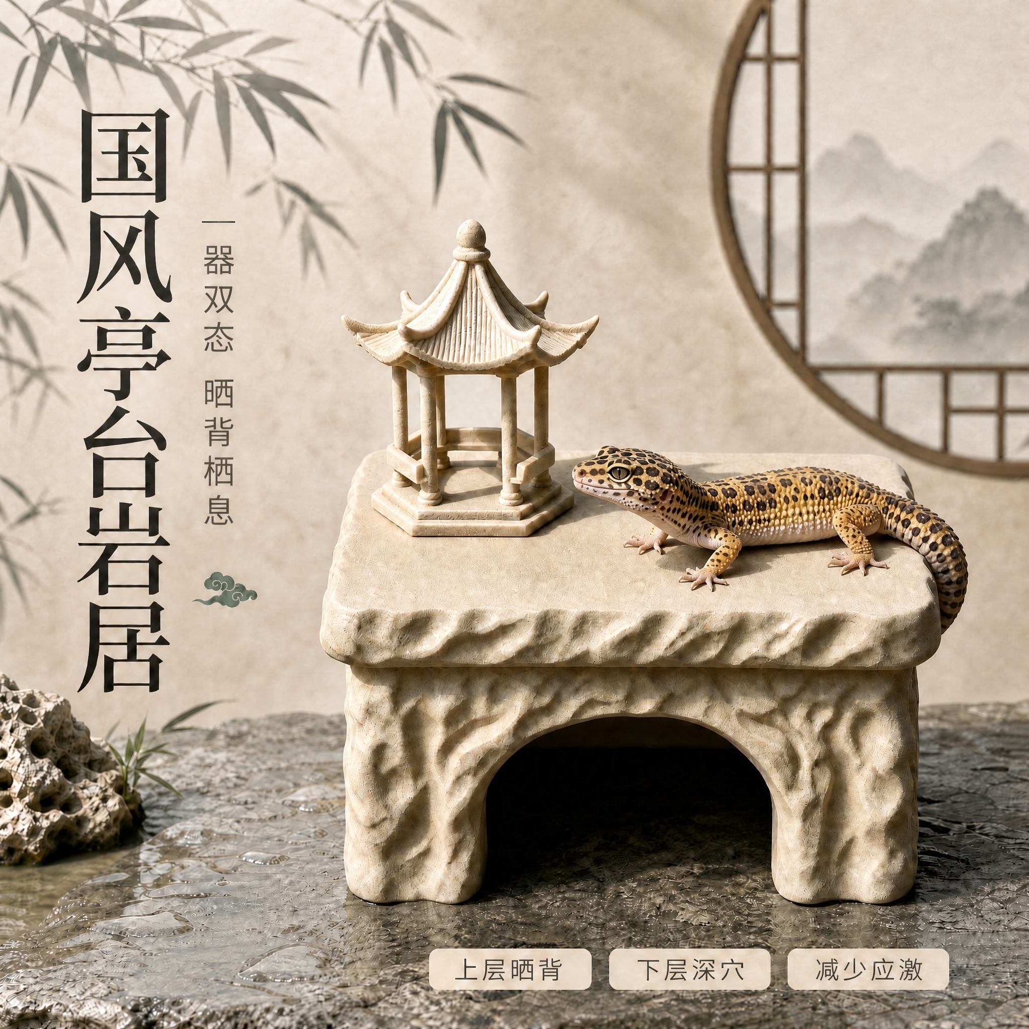 优化整张图的光影效果，让产品和守宫都更真实自然；主光从左上方4… - 图片创意预览