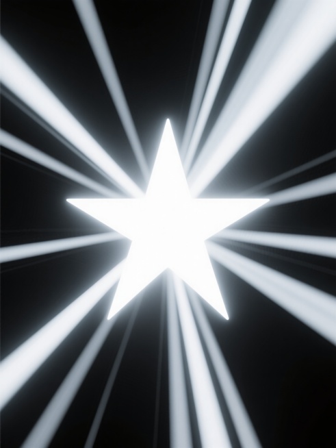 一个明亮的白色星形光芒，光芒从中心向外辐射出多条锐利的白色光线，光线呈现出渐变的透明效果，背景是纯黑色，整体画面简洁，光线具有强烈的视觉冲击力和动态感，营造出耀眼、明亮的氛围。预览效果