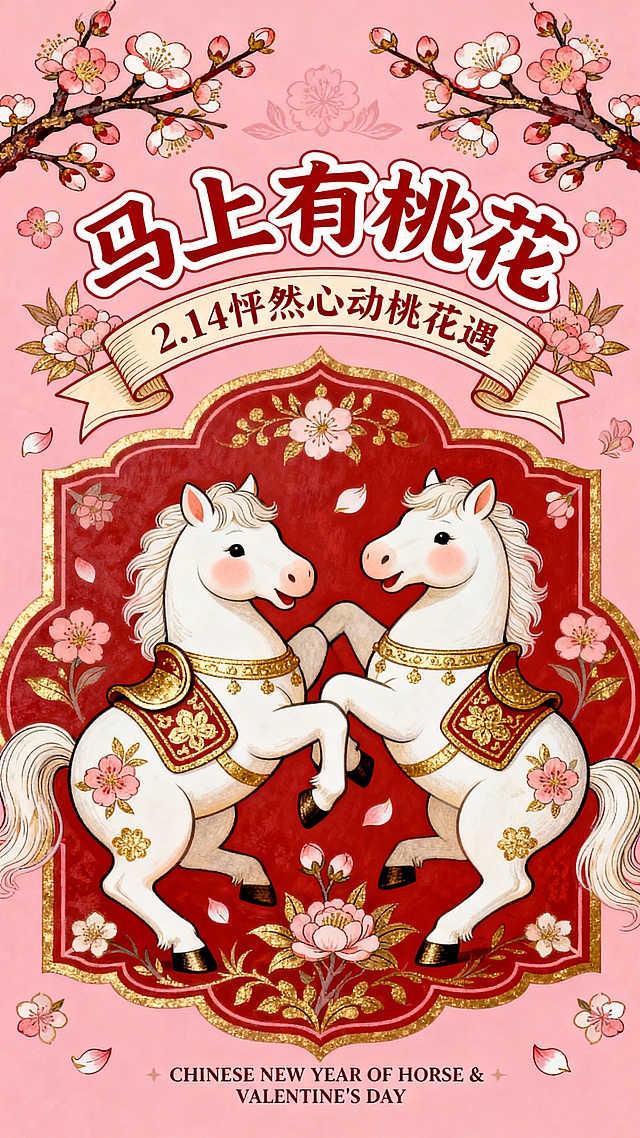 horse成双，马上有桃花，情人节快到春节