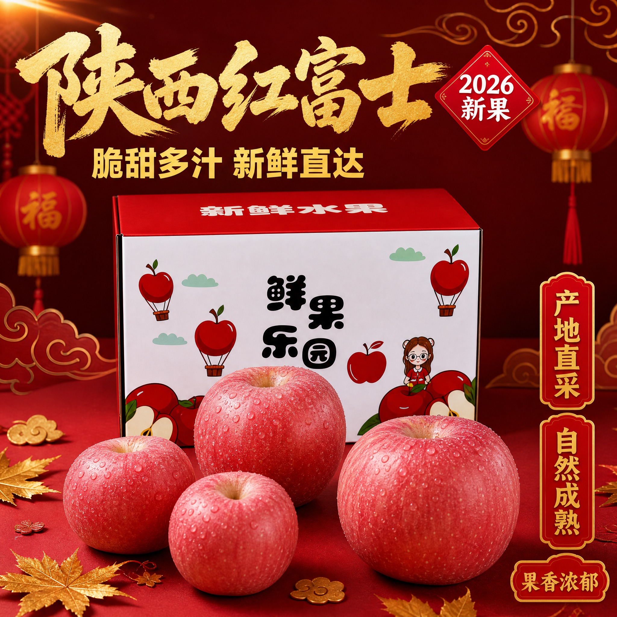 [主图-11] 陕西红富士苹果电商主图，国潮书法红金款，唯一任… - 图片创意预览